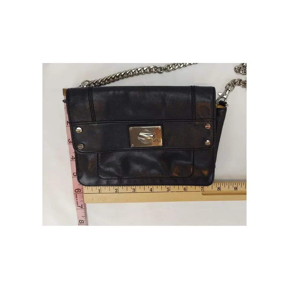 Milly Leather Small Crossbody Bag Shoulder Purse Silver Chain Strap